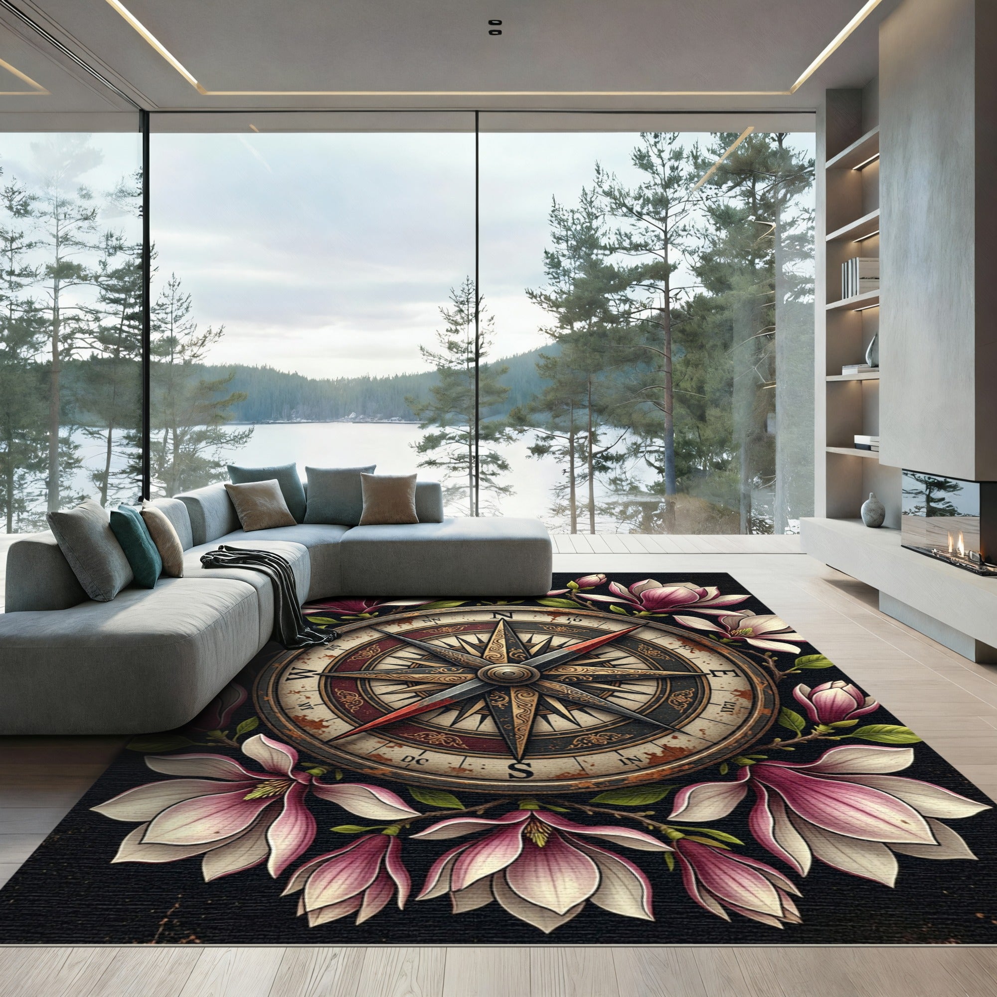 Vintage Magnolia Compass Floral Medallion Rug