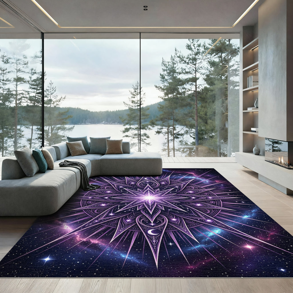Celestial Purple Radiant Star Mandala Rug