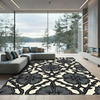 Dark Gray Floral Vine Lattice Rug
