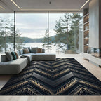 Metallic Gold Chevron Geometric Dark Accents Rug