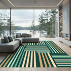Deep Teal Beige Mint Striped Weave Rug