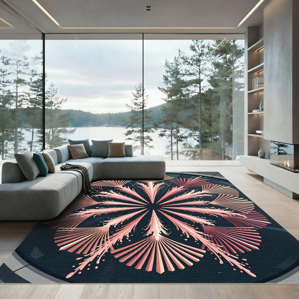 Coral Pink Fanburst Mandala Rug