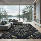 Ornate Dark Floral Shell Swirl Rug