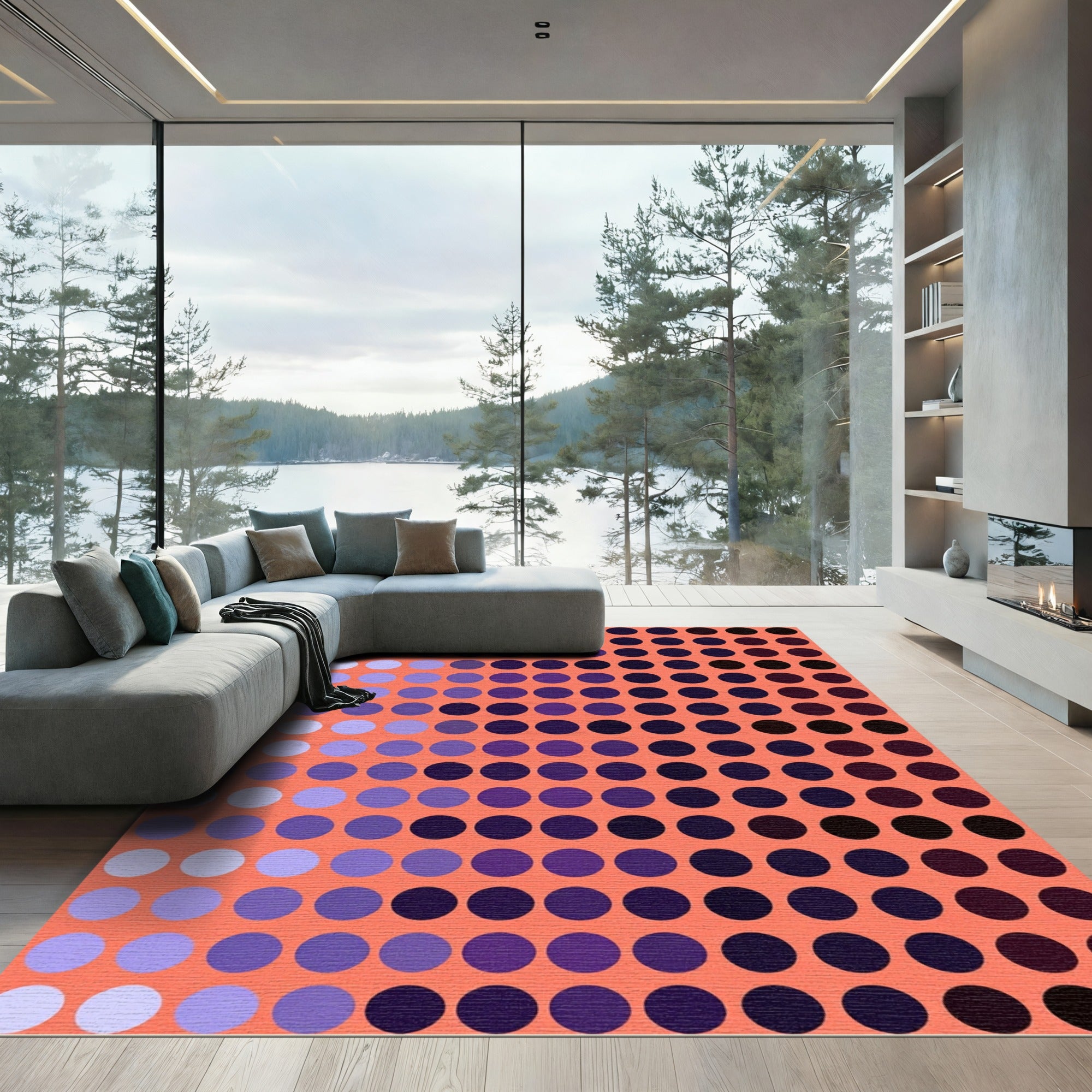 Coral Purple Gradient Polka Dot Rug