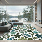 Teal Green Floral Meadow Arrangement Rug
