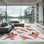 Playful Pastel Red Songbird Illustration Rug