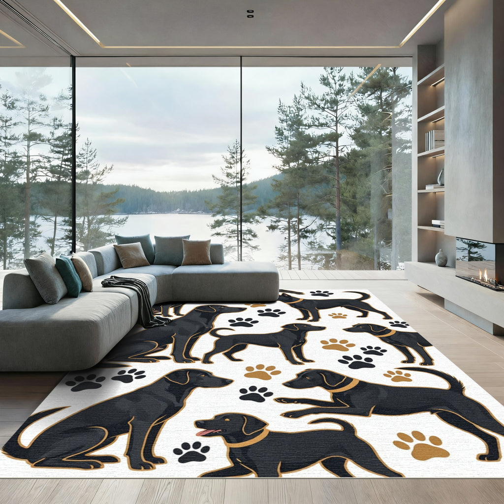 Playful Black Labrador Paw Accent Rug