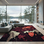 Crimson White World Map Contemporary Rug
