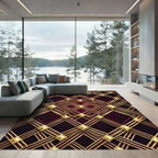 Art Deco Gold Lattice Burgundy Geometric Rug