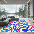 Radiant Pink Blue Curving Lines Rug