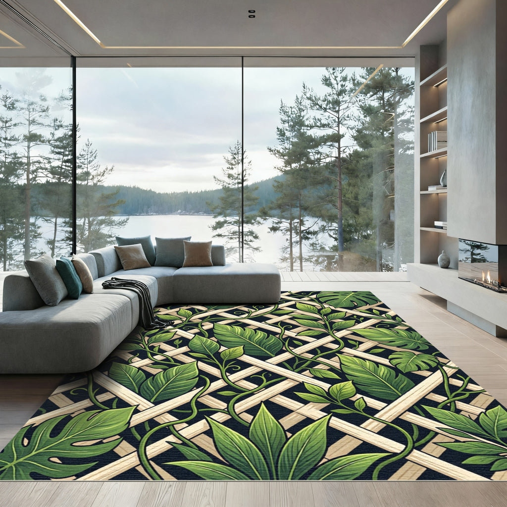 Lush Green Tropical Foliage Lattice Rug