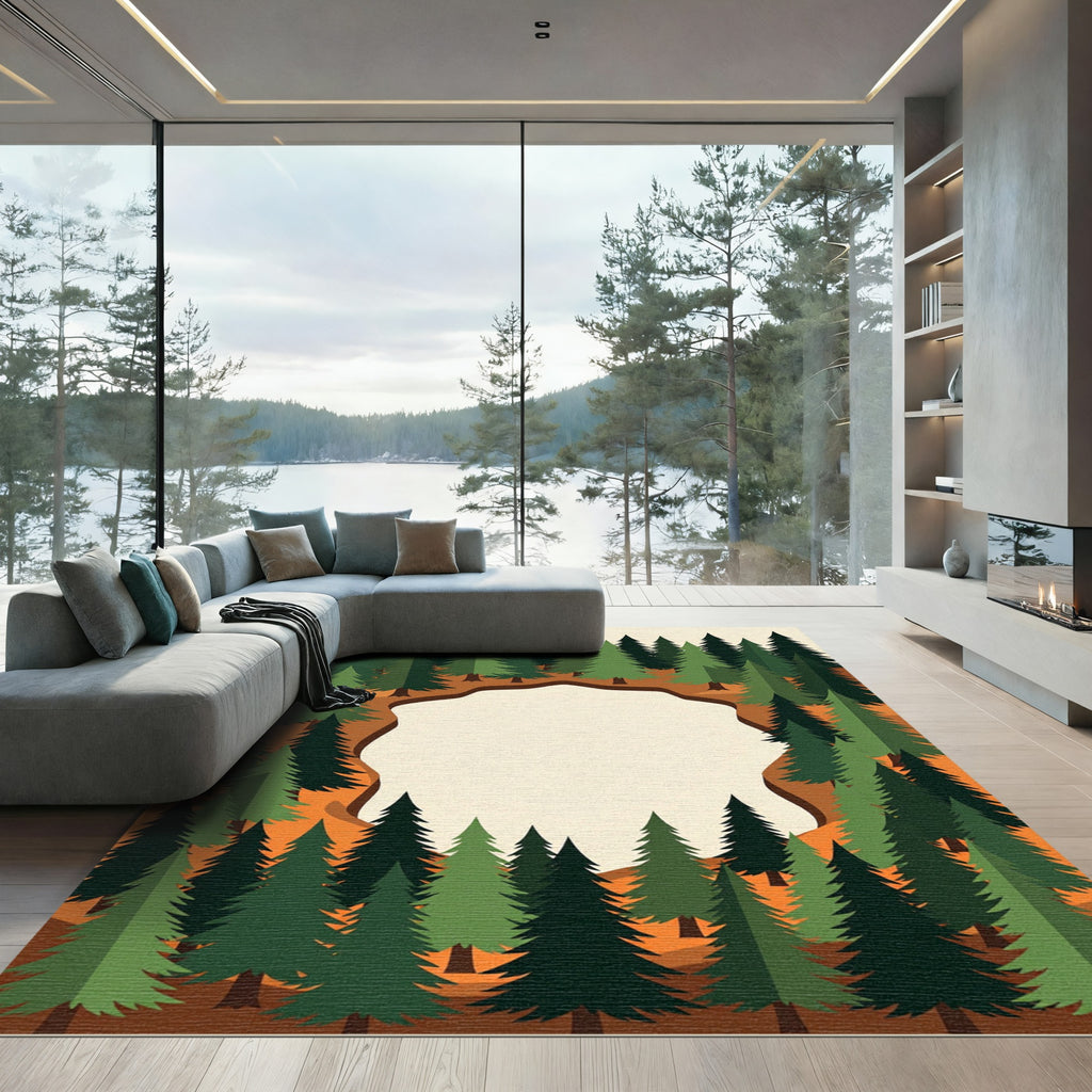 Earthy Green Forest Circular Clearing Rug
