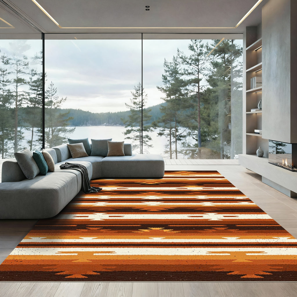 Earthy Terracotta Southwestern Stripe Rug