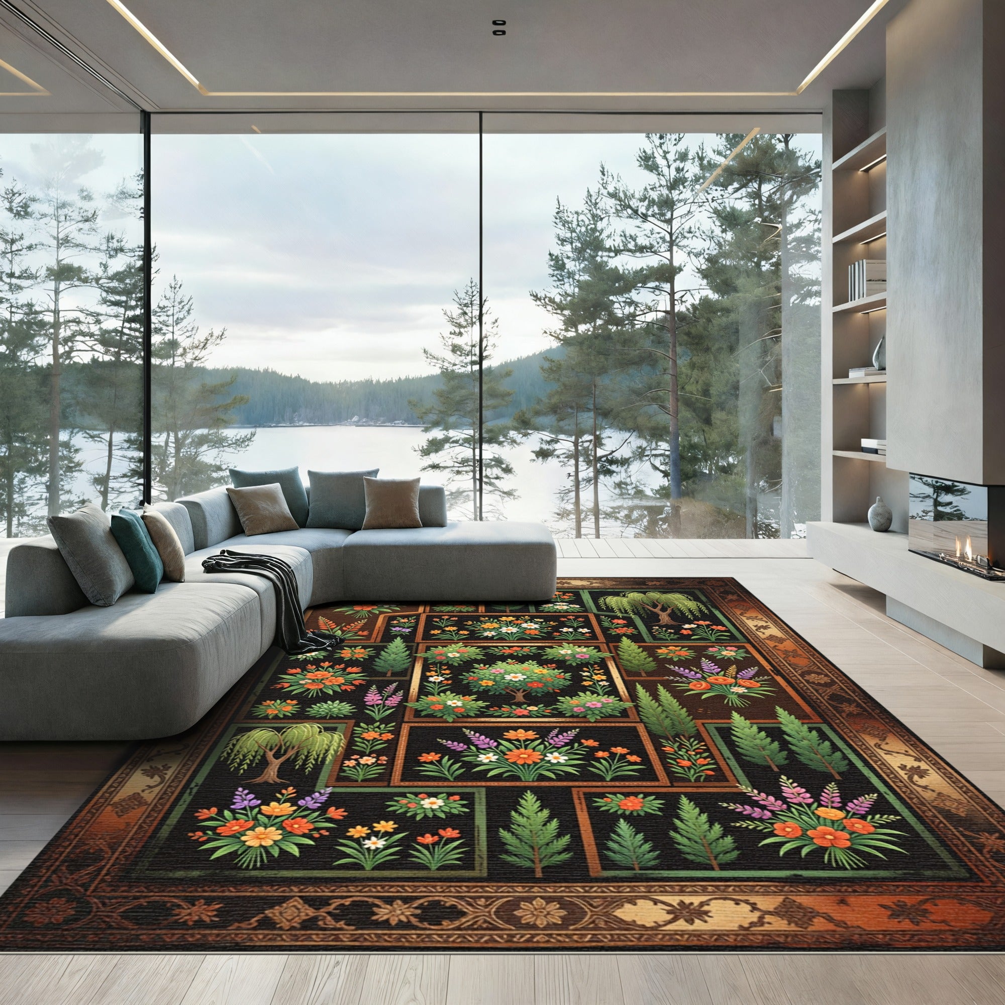 Vibrant Floral Garden Botanical Array Rug