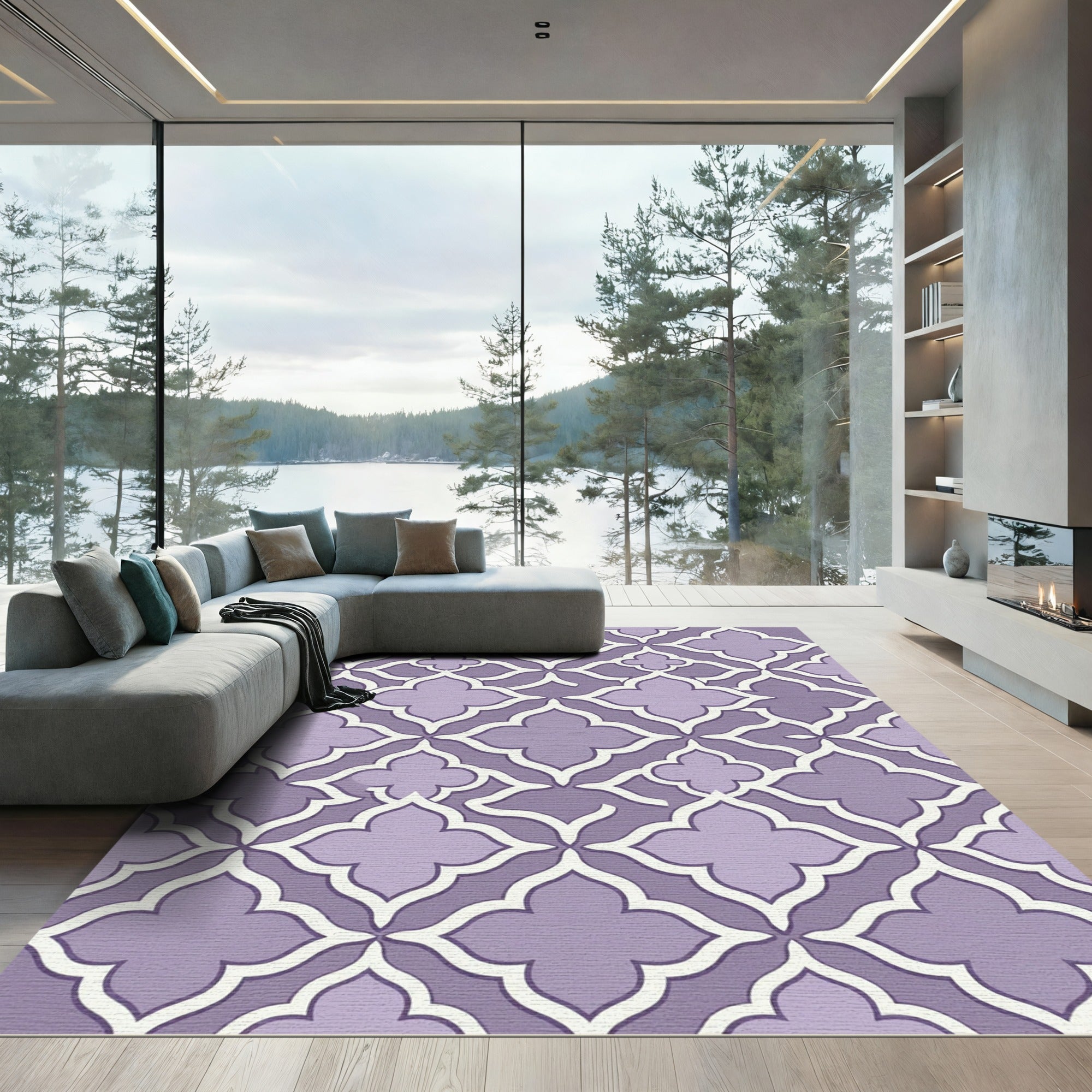 Lavender Quatrefoil Geometric Floral Tile Rug