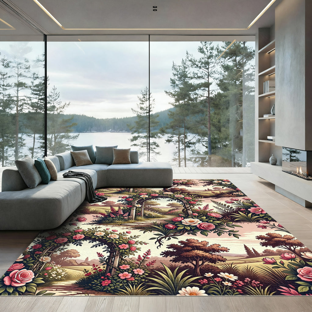 Enchanted Rose Garden Archway Floral Rug