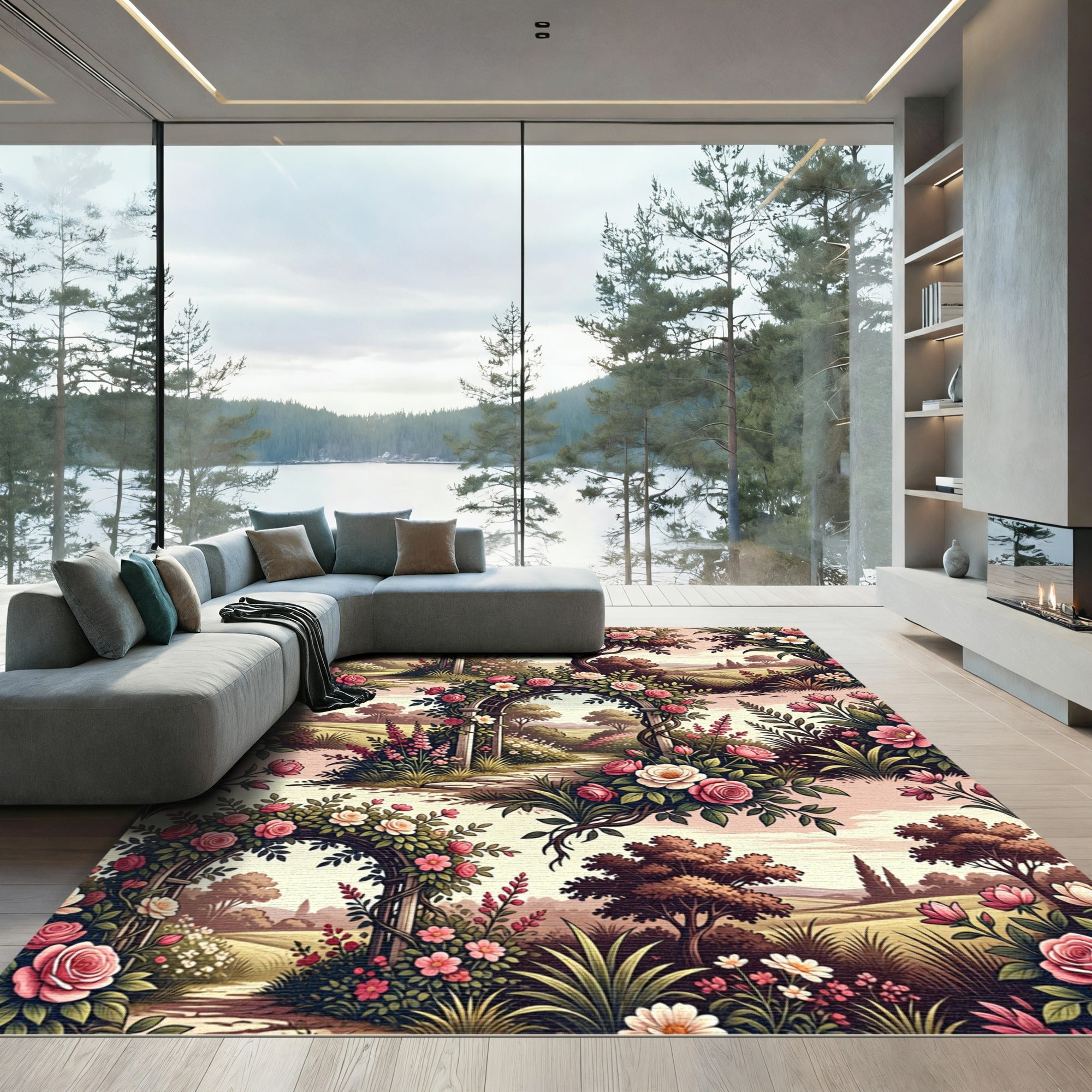 Enchanted Rose Garden Archway Floral Rug
