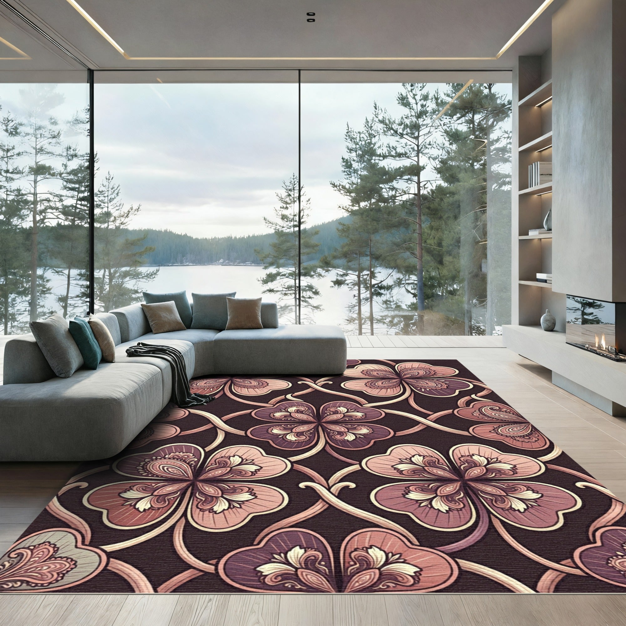 Rosy Pink Clover Medallion Tapestry Rug