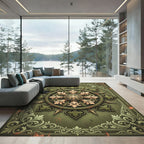 Ornate Sage Green Filigree Medallion Rug