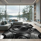 Monochromatic Vinyl Record Radial Arrangement Rug
