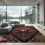 Rich Burgundy Golden Lotus Mandala Rug