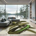 Modern Olive Swirl Abstract Brushstroke Rug