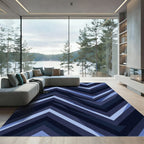 Deep Blue Layered Chevron Rug