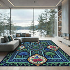 Emerald Blue Floral Garden Frame Rug