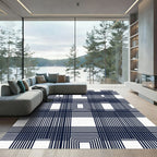 Deep Navy White Geometric Grid Rug