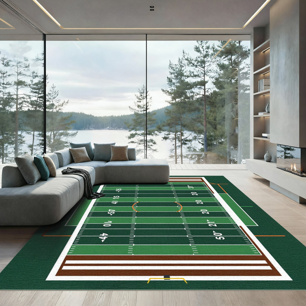 Contemporary Green Football Field Area Rug