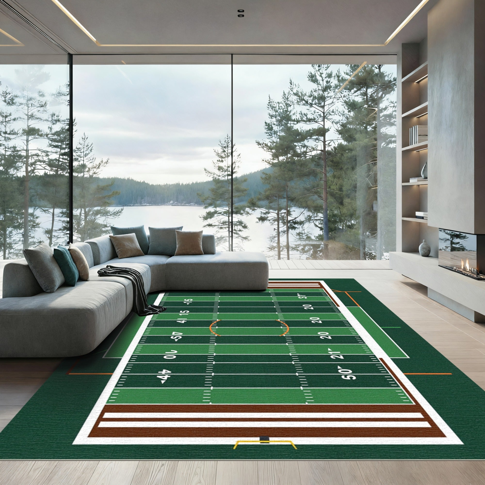 Contemporary Green Football Field Area Rug