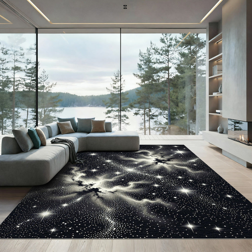 Monochromatic Nebula Starry Night Celestial Field Rug