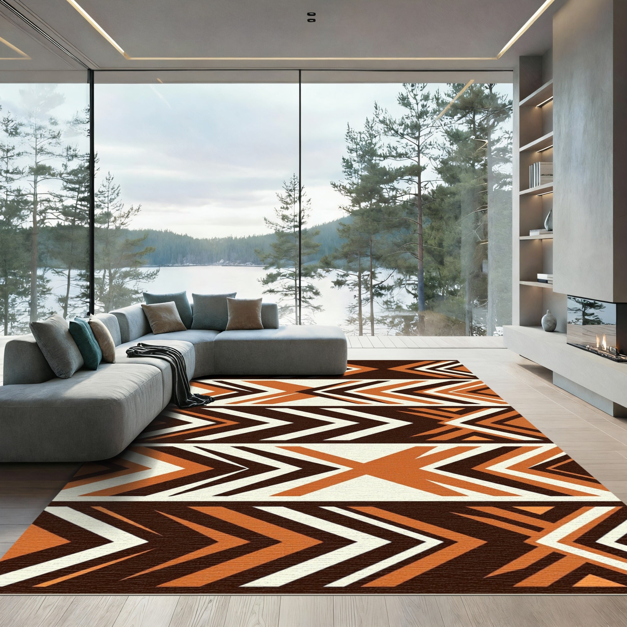 Earthy Geometric Chevron Arrow Rug
