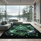 Luminous Green Cosmic Pentagram Astrology Rug