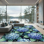 Lush Blue Hydrangea Botanical Garden Rug