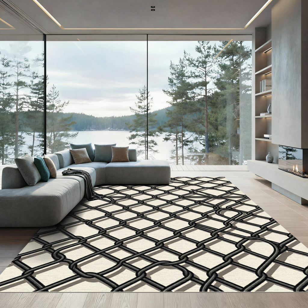 Monochrome Industrial Diamond Chain Link Rug