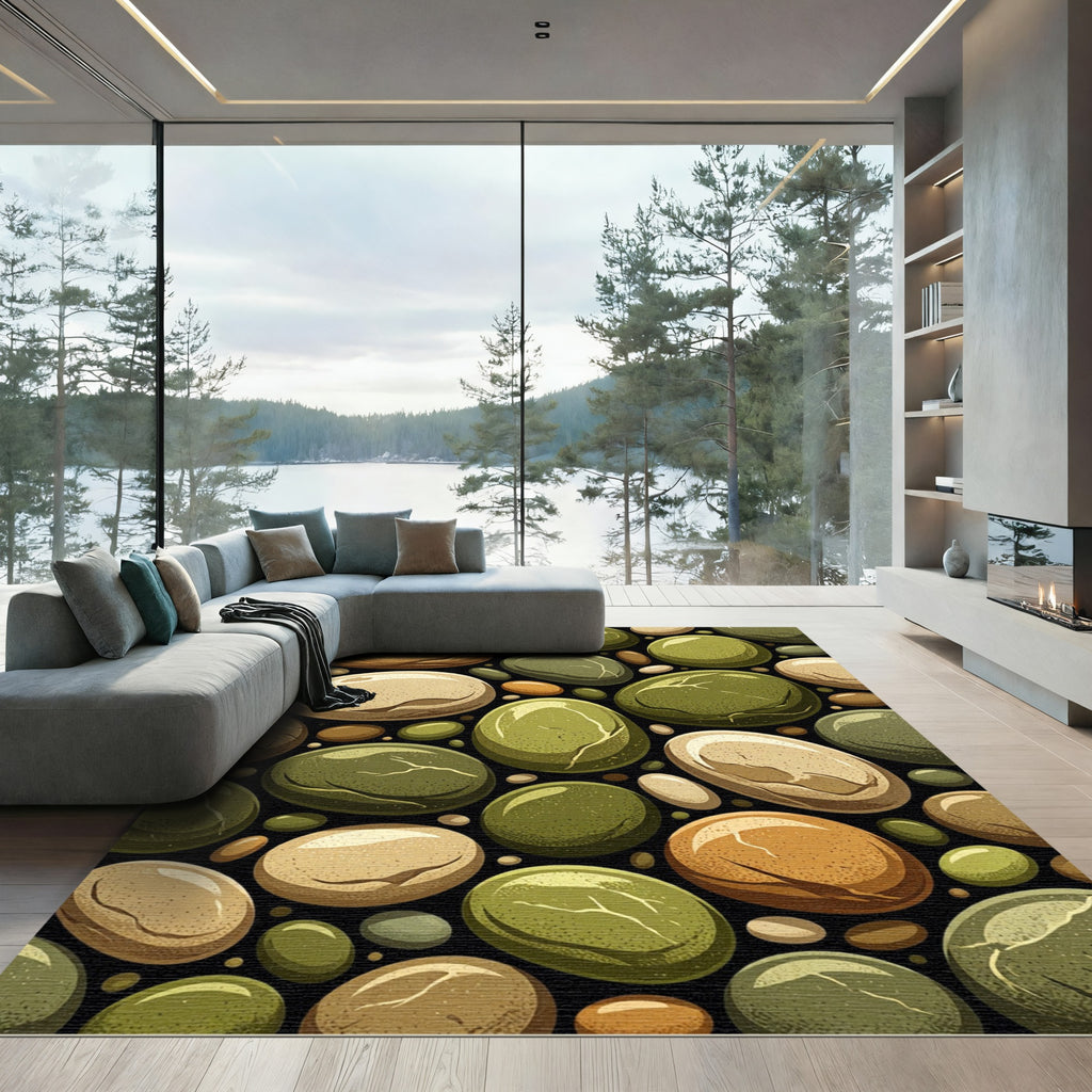 Earthy Stone Pebble Scattered Composition Rug