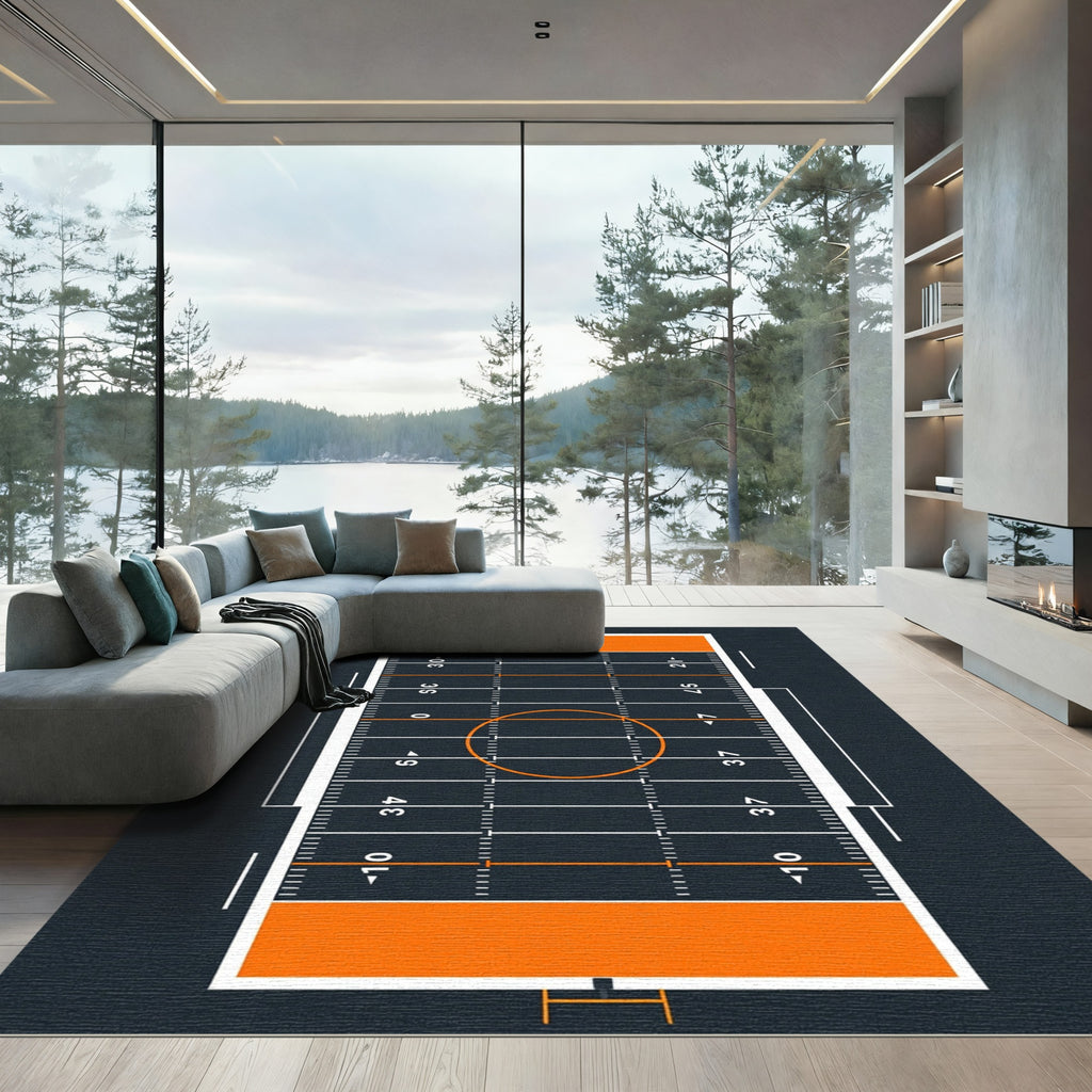 Modern Grid Orange Sports Field Rug