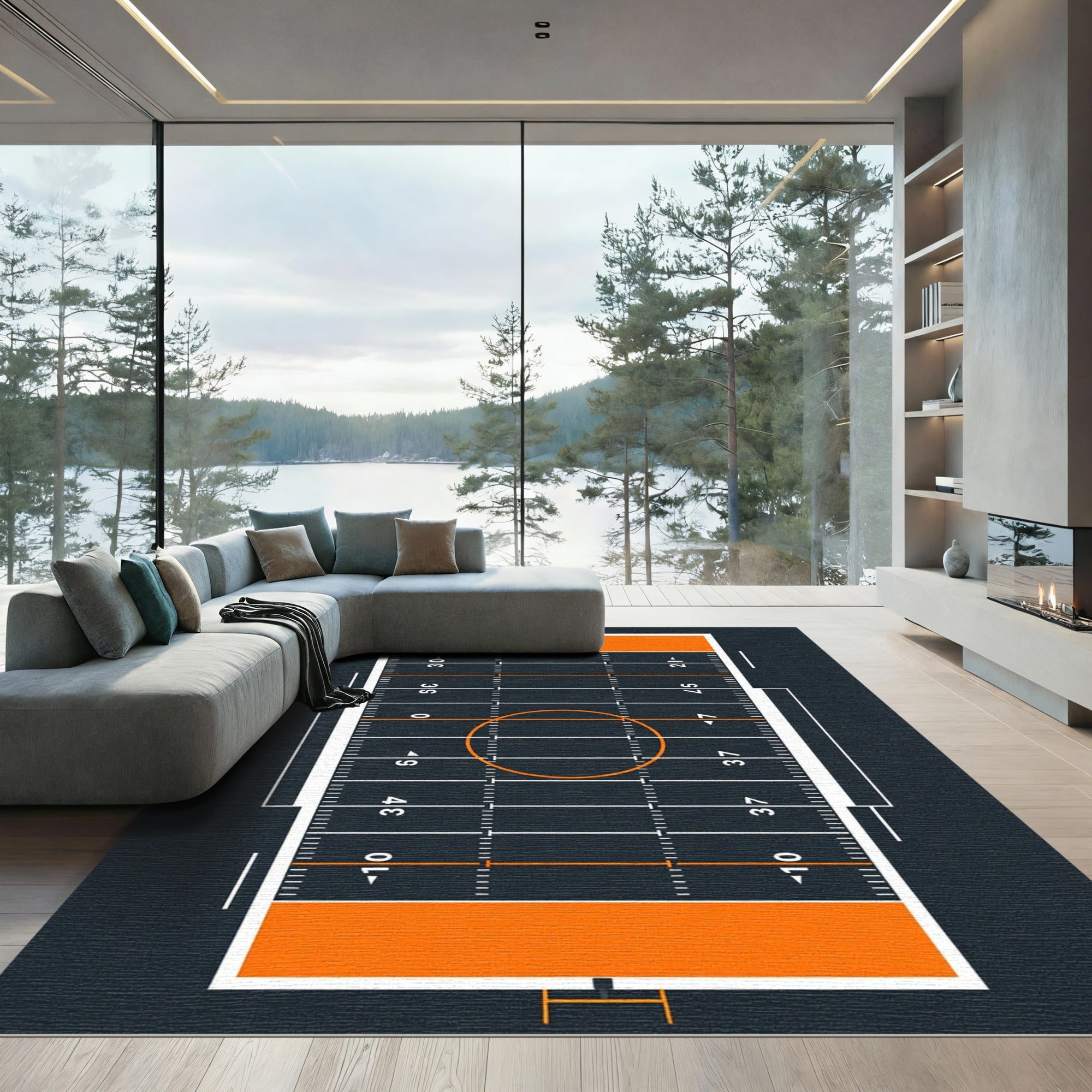 Modern Grid Orange Sports Field Rug