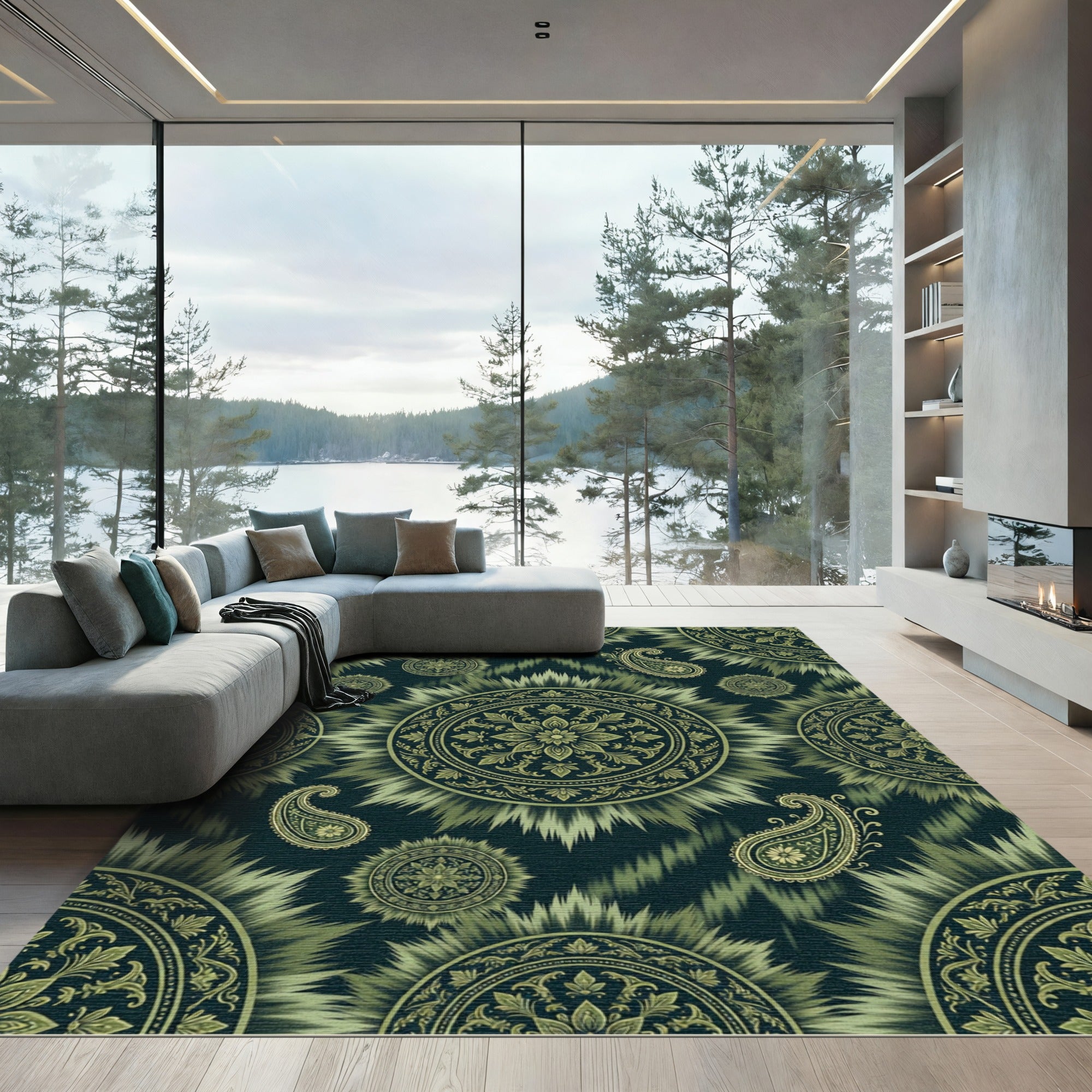 Olive Green Mandalas Paisley Radiance Rug