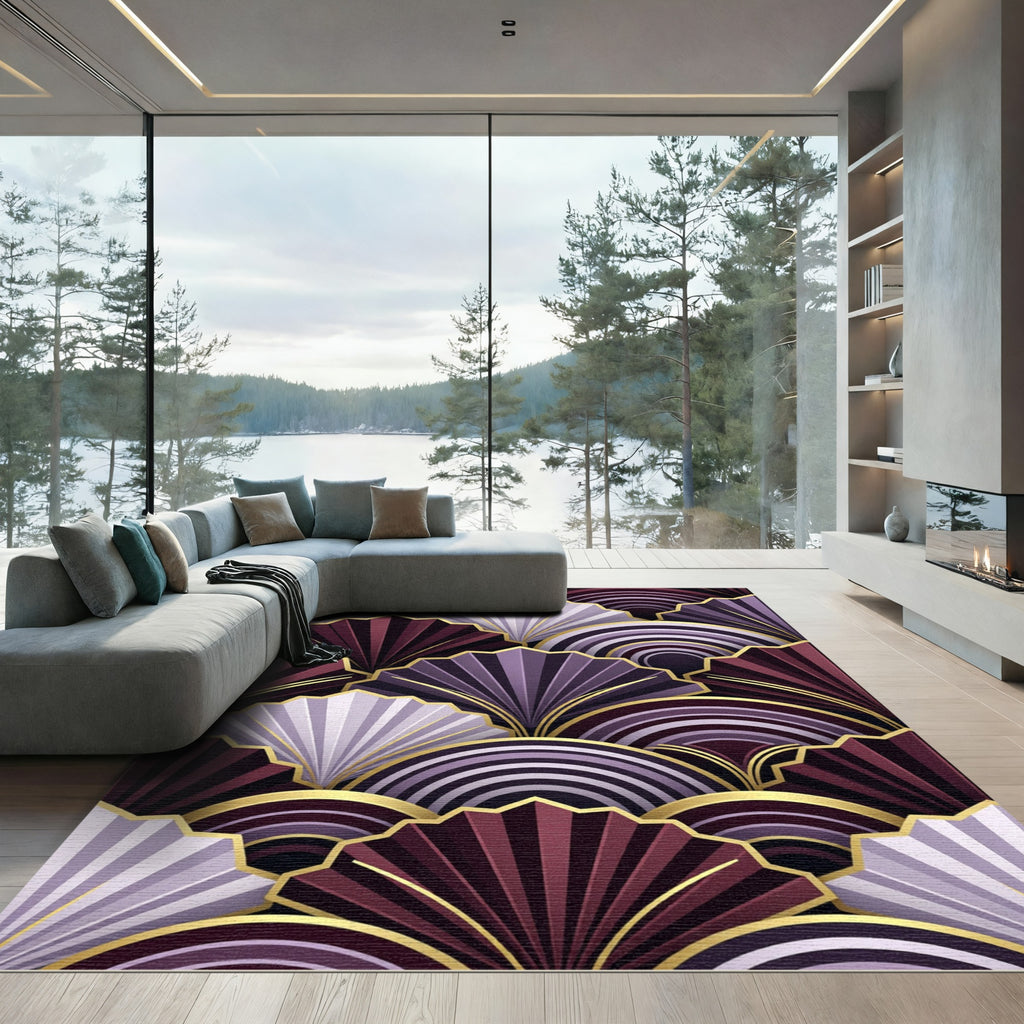 Art Deco Fan Motif Plum and Lilac Rug
