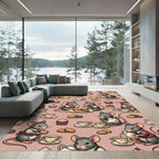 Whimsical Pink Tea Party Mouse Illustration Rug