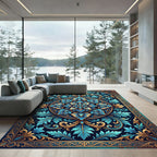 Luxurious Teal and Gold Floral Medallion Rug