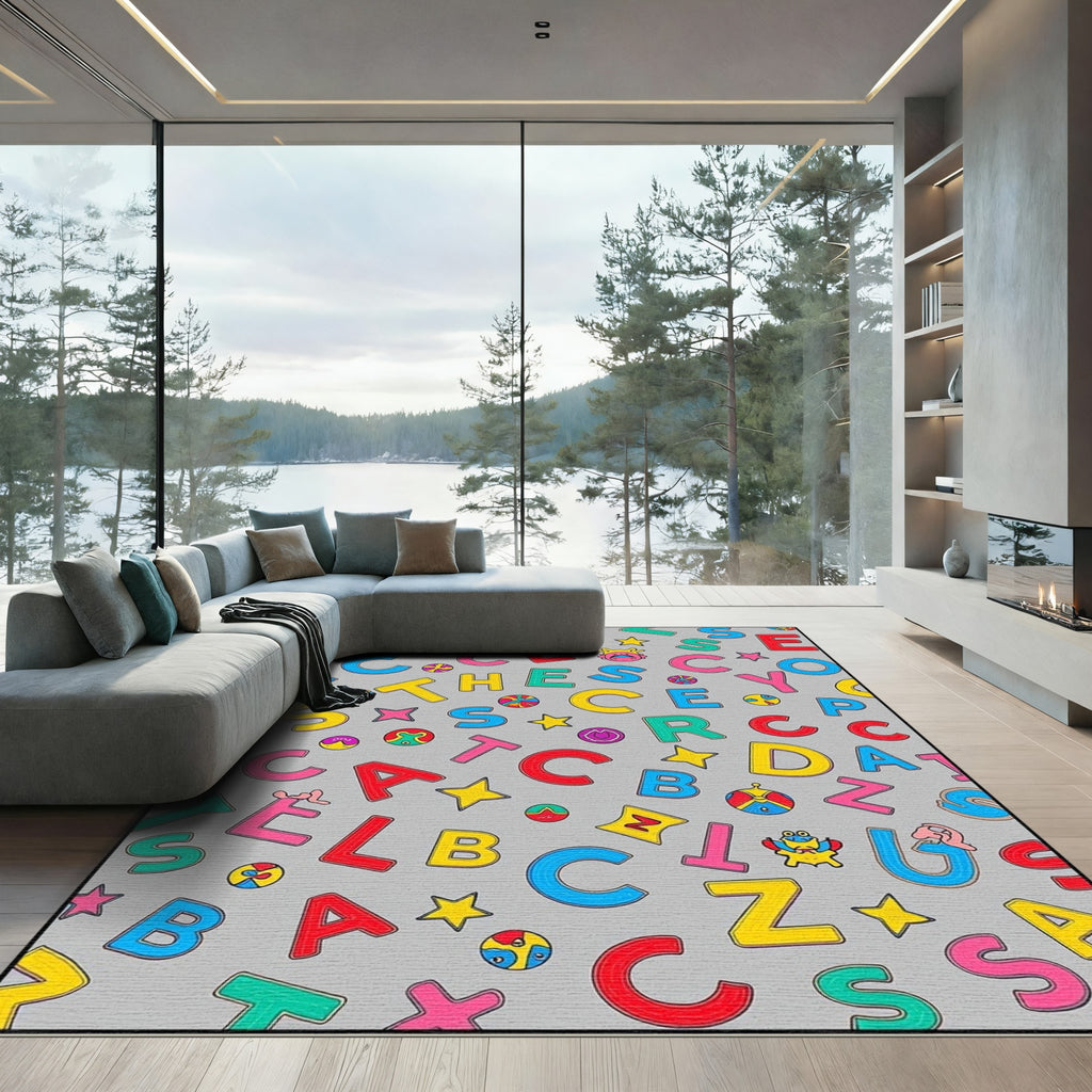 Colorful Alphabet Characters Scattered Composition Rug