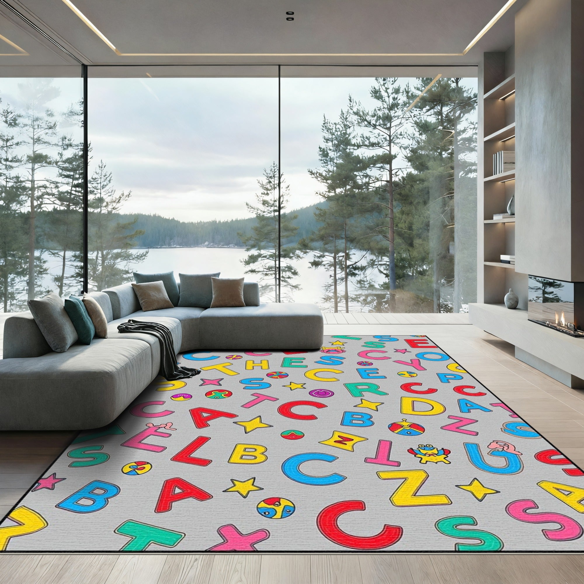 Colorful Alphabet Characters Scattered Composition Rug