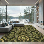 Olive Green Arabesque Pomegranate Scroll Rug