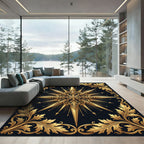 Ornate Golden Compass Star Medallion Rug