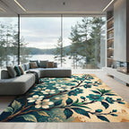 Teal and Cream Cherry Blossom Branch Rug