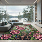 Elegant Pink Peony Archway Floral Rug