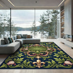 Ornate Fleur de Lis Shell Scrollwork Rug